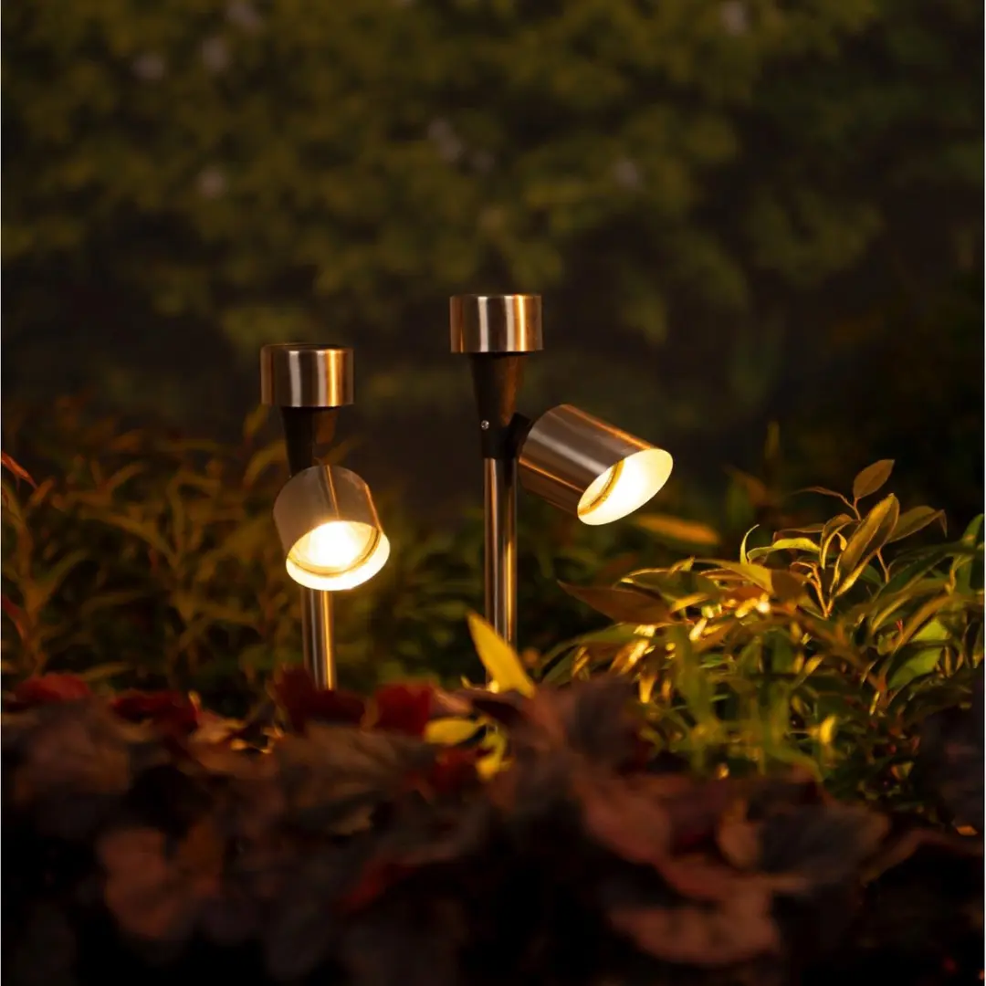 Lumineo Solar Spotlight RVS - 2x - 23cm - Zilver