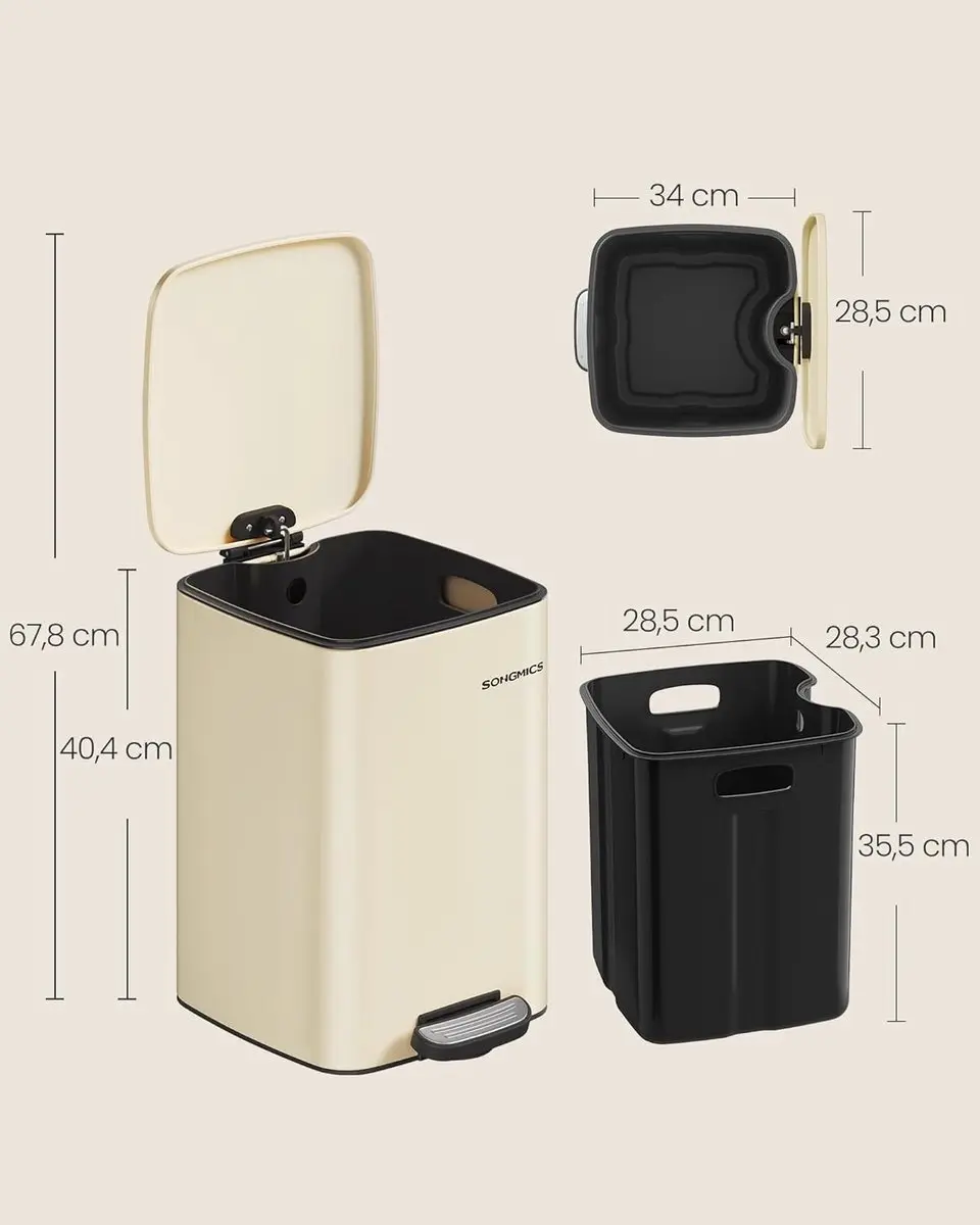 Songmics Keukenprullenbak LTB592A02 - 20L - Pedaalemmer - Beige