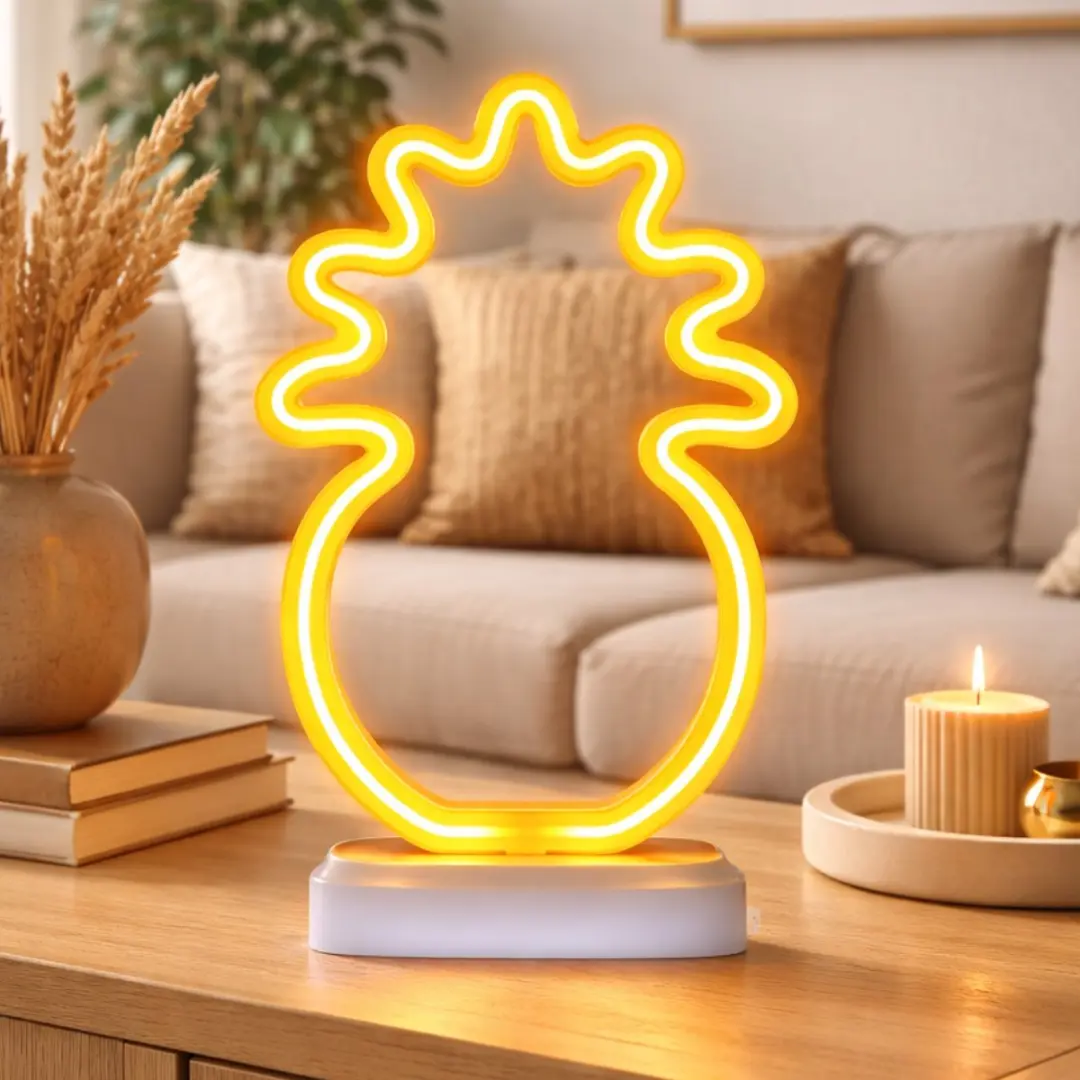 Grundig Neon Tafellamp Ananas Geel - USB-C Oplaadbaar