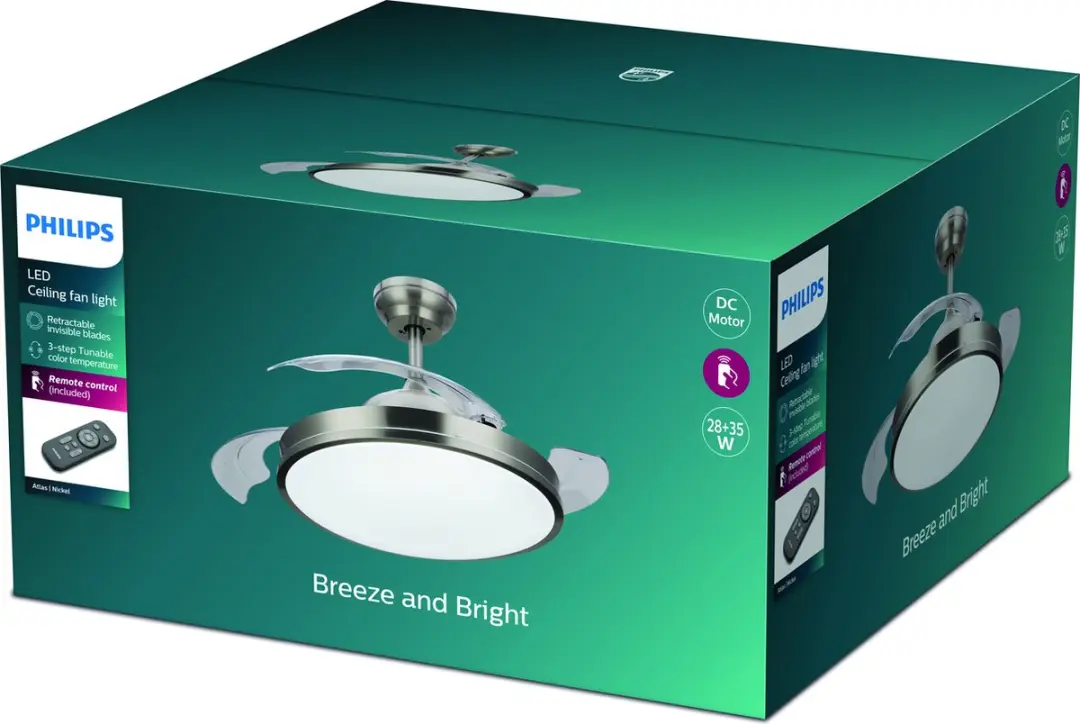 Philips Atlas LED Plafondlamp met Ventilator 48,5cm - Nikkel - afbeelding 2 van 6