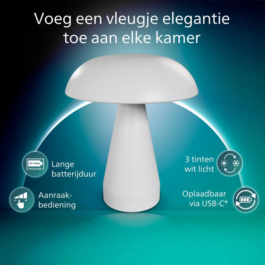 Philips Mycena Tafellamp - 2W - Wit