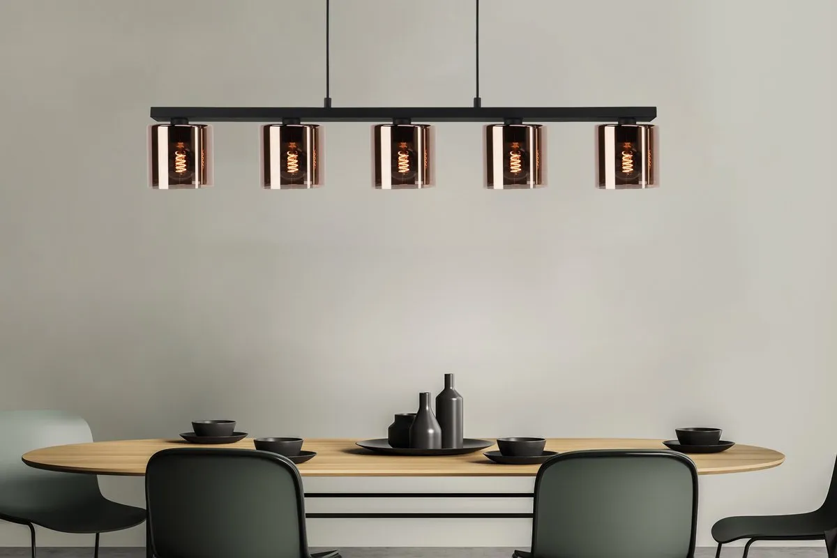 Eglo Cadley Hanglamp 5x E27 - 121cm - Zwart/Koper