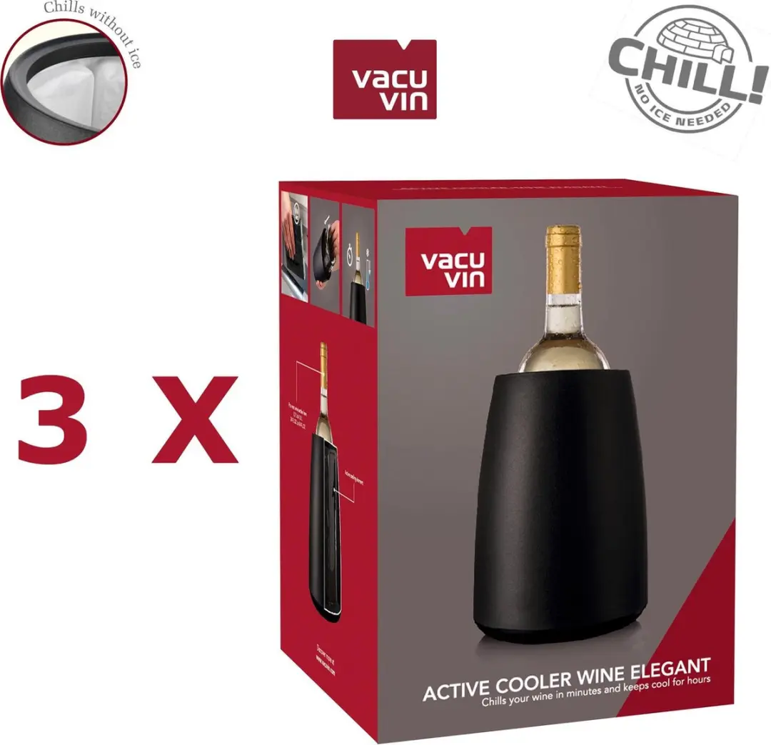 VacuVin Rapid Ice Wijnkoeler - 3 Stuks - Zwart