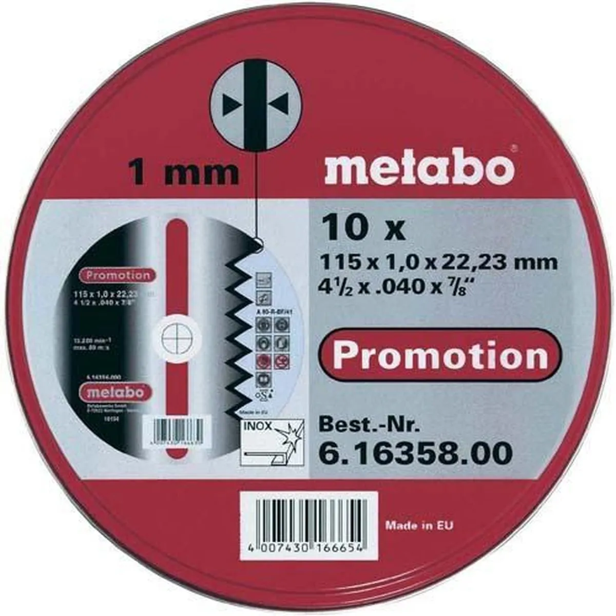 Metabo Doorslijpschijf 115x1x22,2mm Metaal - 10 Stuks