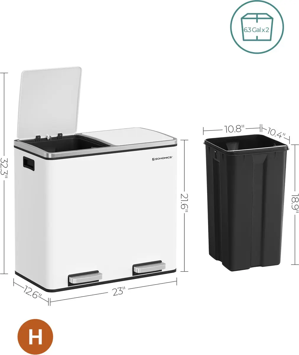 Songmics LTB048WG01 Keukenprullenbak 48L - 2 Vakken - Bruin-Zwart - afbeelding 6 van 6
