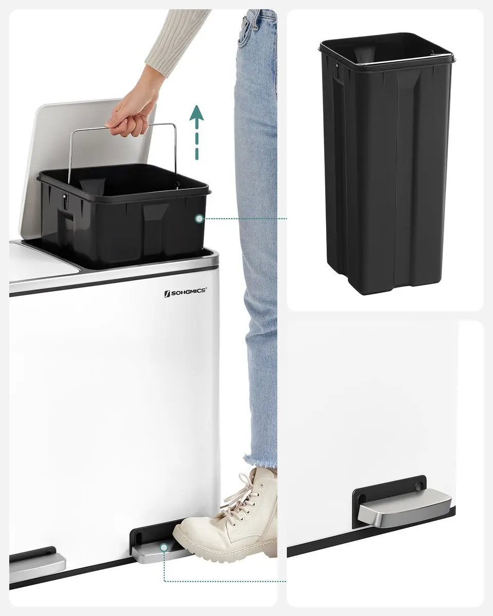 Songmics LTB048WG01 Keukenprullenbak 48L - 2 Vakken - Bruin-Zwart