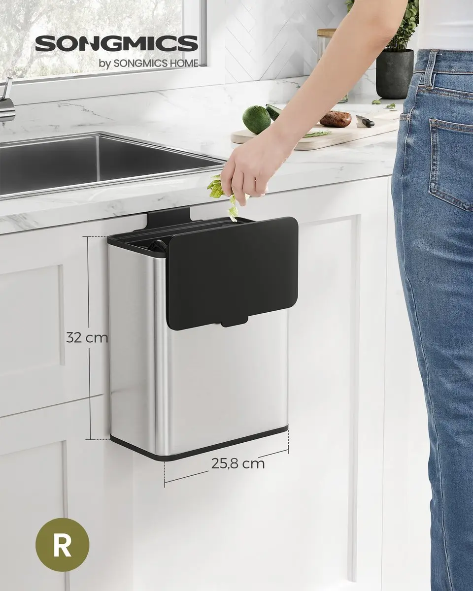 Songmics LTB810E08 Hangende Prullenbak - 12.5L - Zilver
