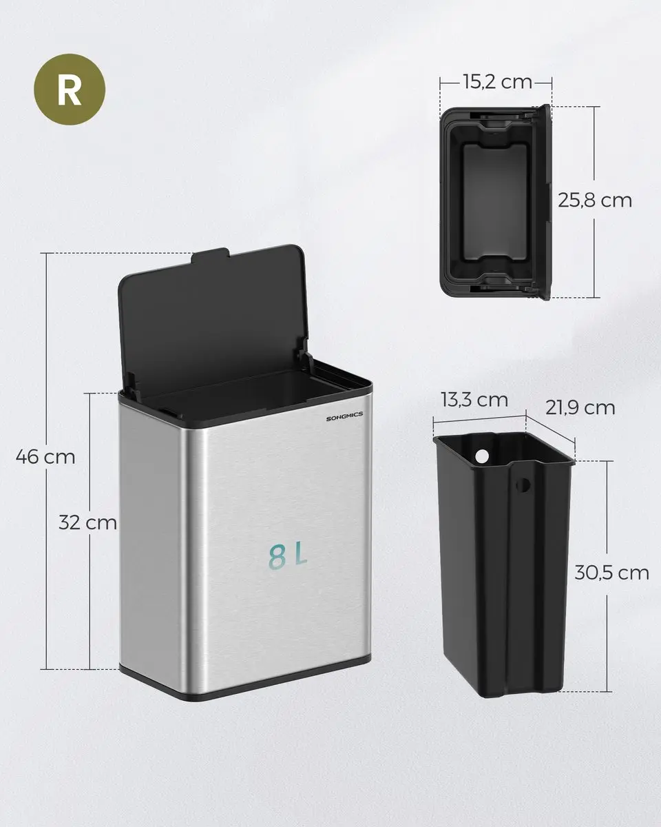 Songmics LTB810E08 Hangende Prullenbak - 12.5L - Zilver - afbeelding 6 van 6