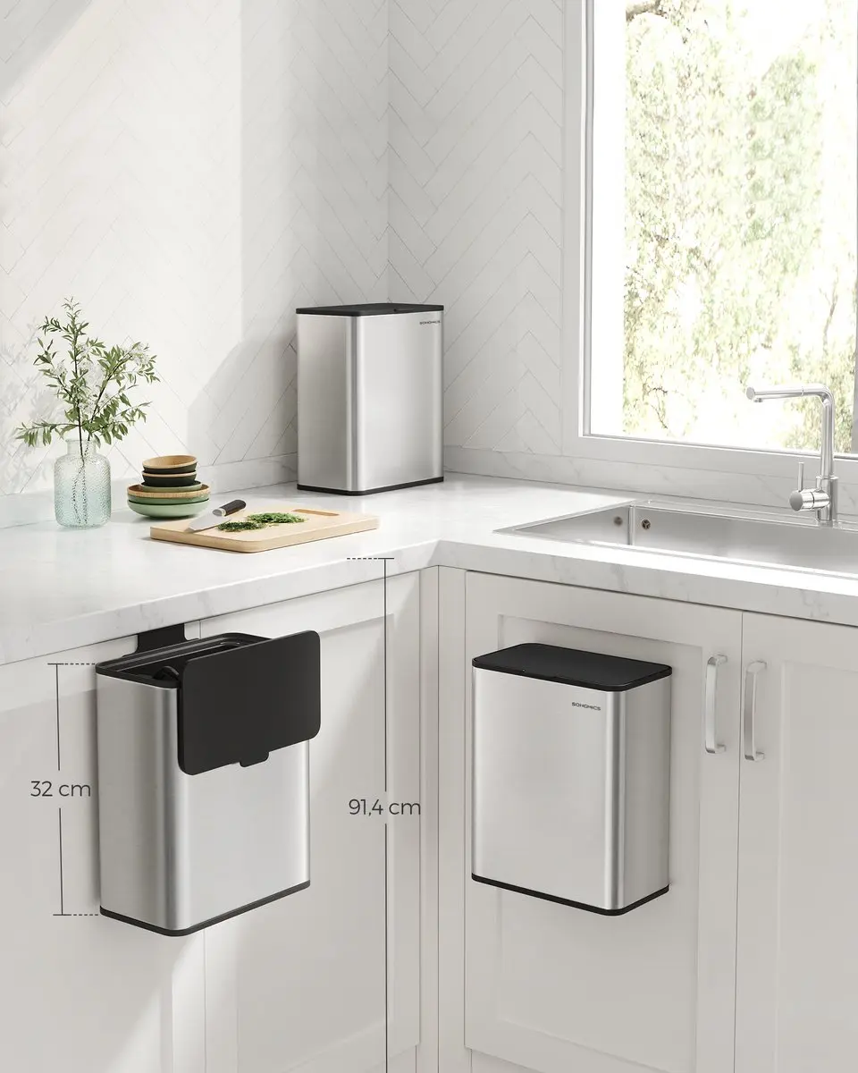 Songmics LTB810E08 Hangende Prullenbak - 12.5L - Zilver