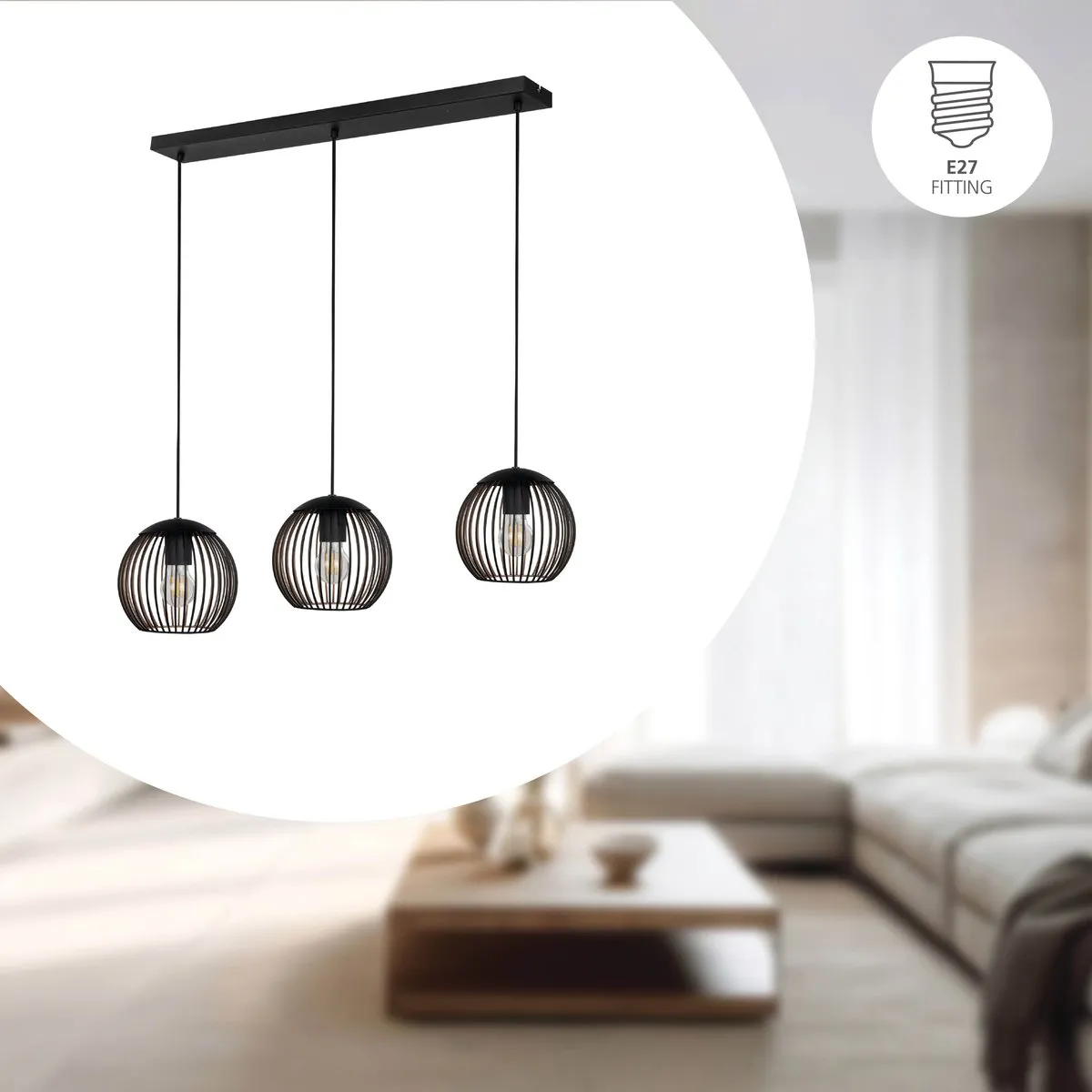 Eglo Almanzora Hanglamp E27 - 90cm - Zwart/Koper