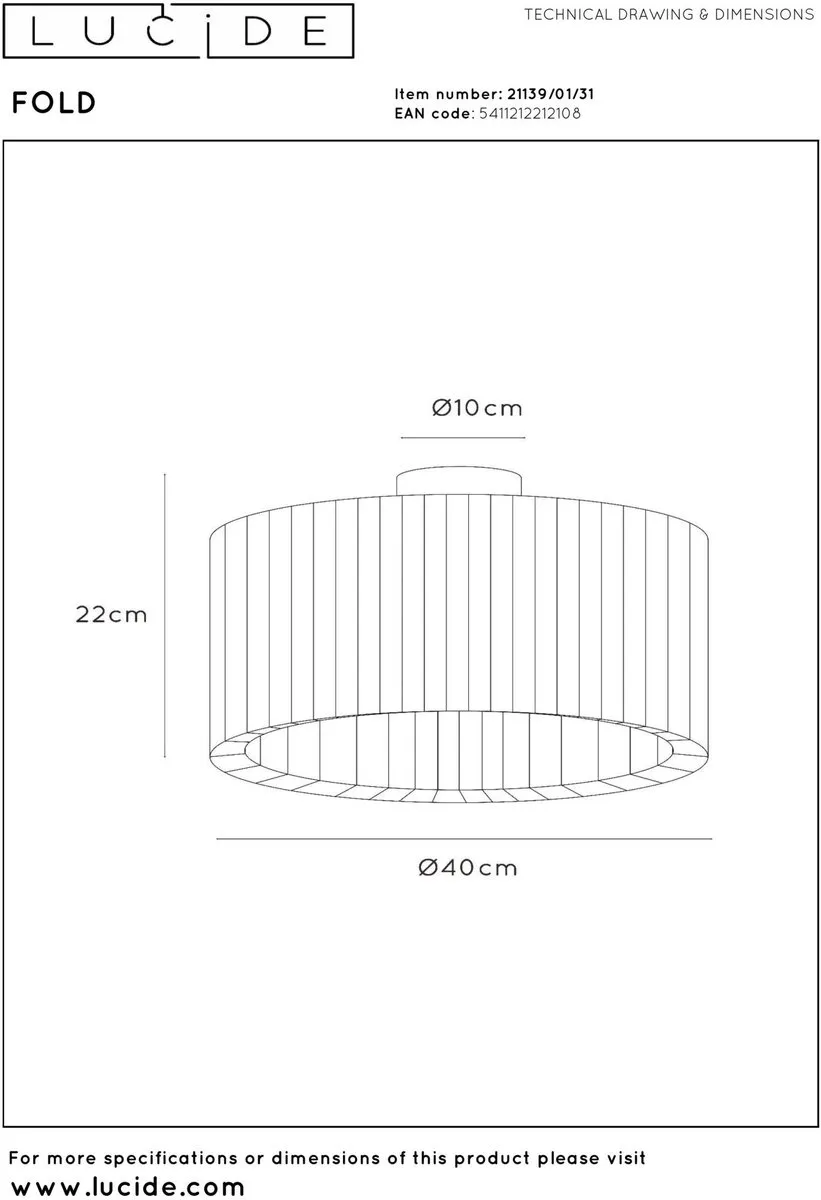 Lucide FOLD Plafondlamp Ø40cm - 1xE27 - Wit - afbeelding 6 van 6