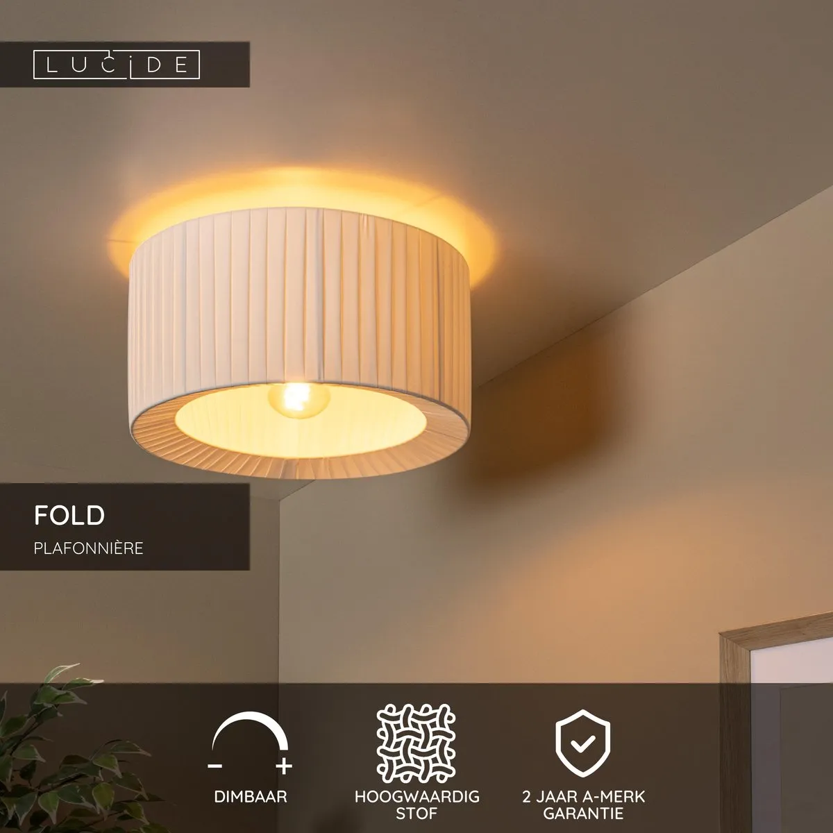Lucide FOLD Plafondlamp Ø40cm - 1xE27 - Wit