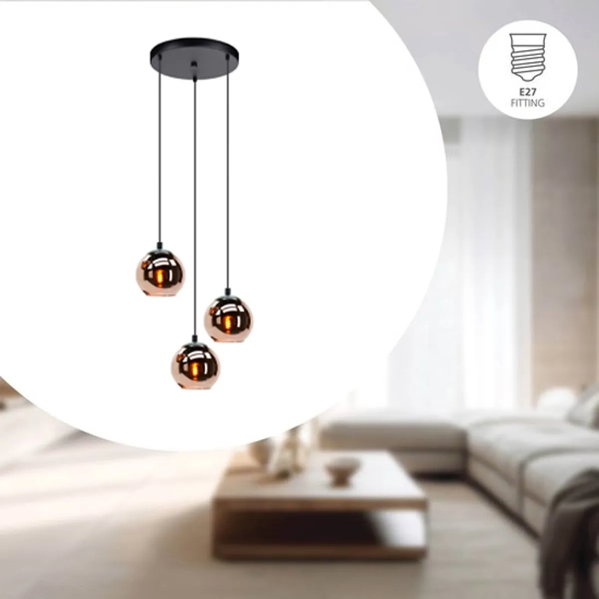 Eglo Centara Hanglamp E27 - Ø42.5cm - Koperglas - 3 Lichtpunten