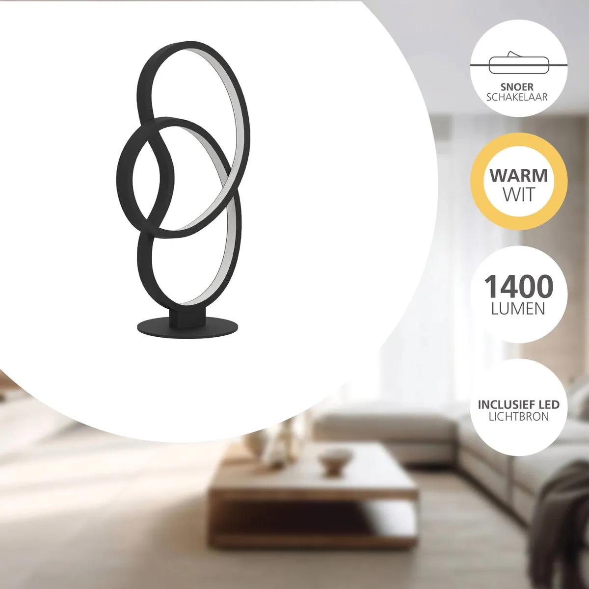 Eglo Gianella LED Tafellamp 39,5cm - Zwart/Wit