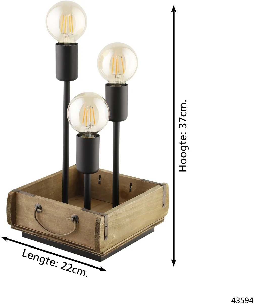 Eglo Wootton Tafellamp E27 - Ø25cm - Zwart/Bruin