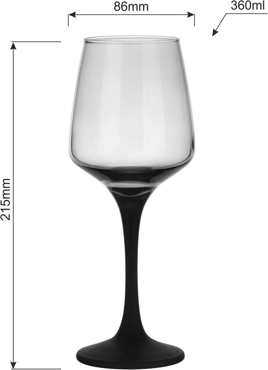 Pasabahce Wijnglazen Set 6 Stuks - 360ml - Zwart/Dwz