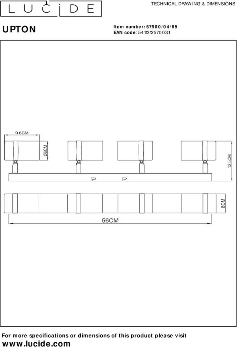 Lucide Upton Plafondspot 4xGU10 - Fumé - afbeelding 6 van 6
