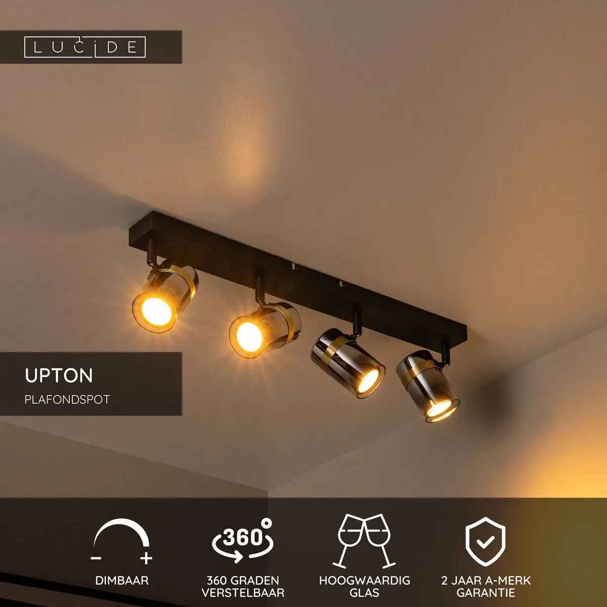 Lucide Upton Plafondspot 4xGU10 - Fumé