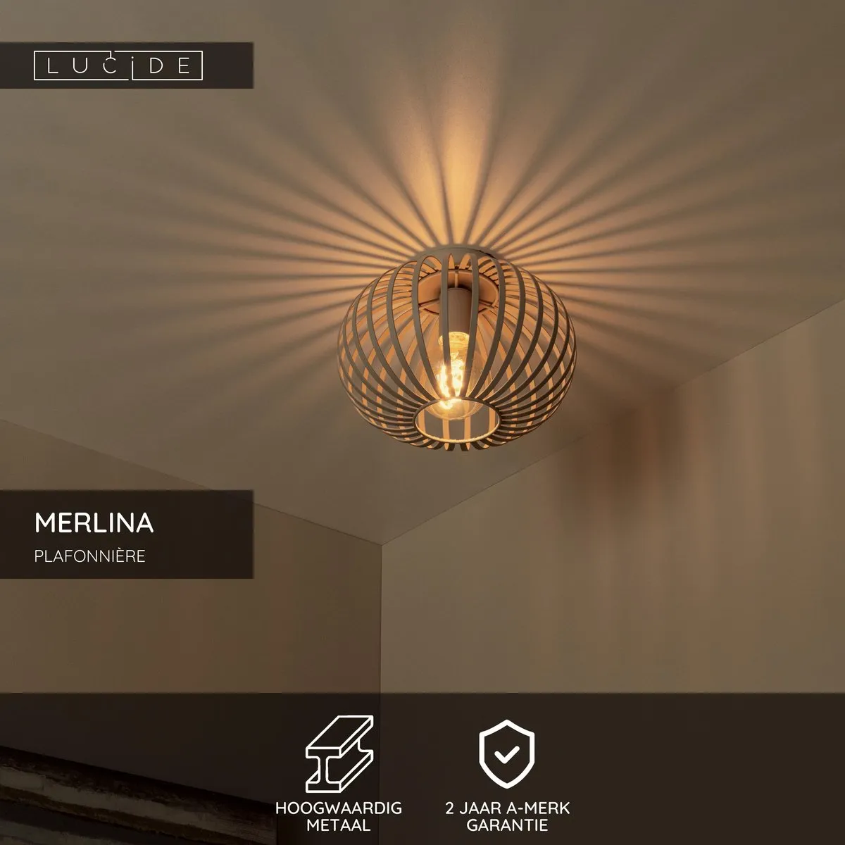 Lucide Merlin Plafonnière Ø30cm - Taupe
