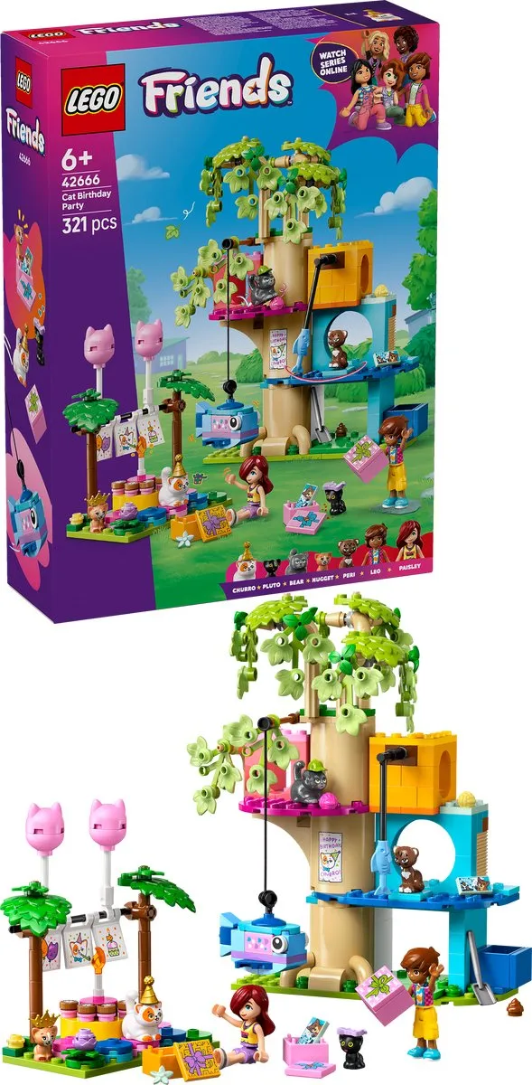 LEGO Friends Kattenverjaardagsfeestje Boomhut Set 42666 - 321 Stukken