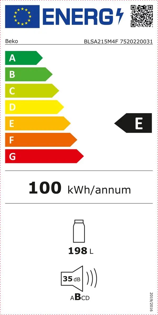 Beko BLSA215M4F Inbouwkoelkast 198L - 122cm - LED - Energieklasse E