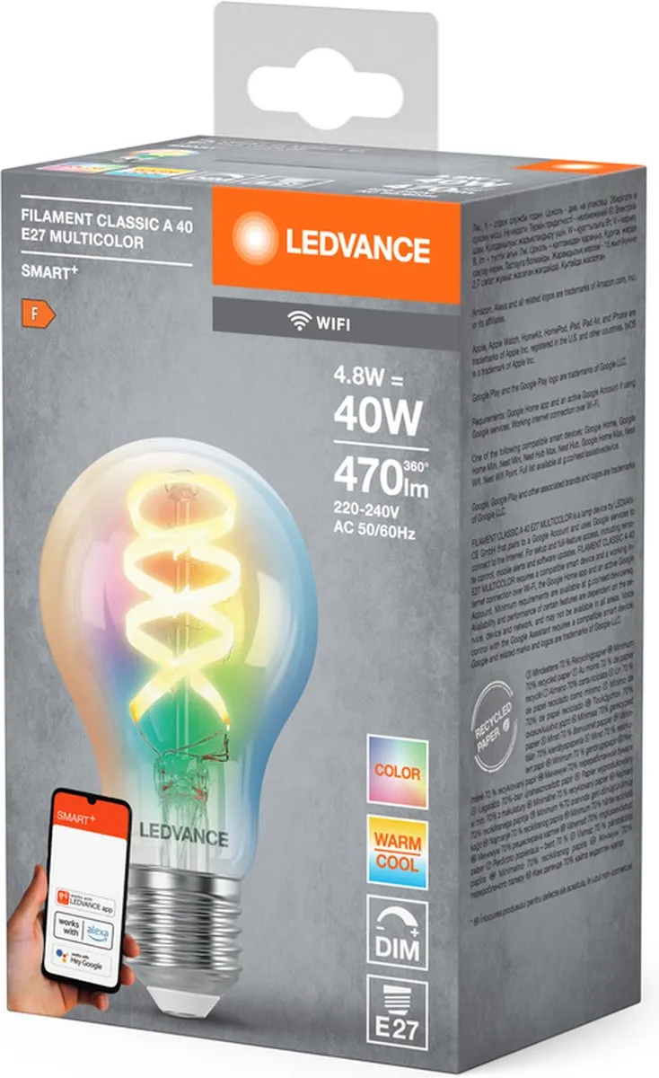 LEDVANCE SMART+ WIFI E27 RGBW 4.8W - 4 Stuks - afbeelding 4 van 6
