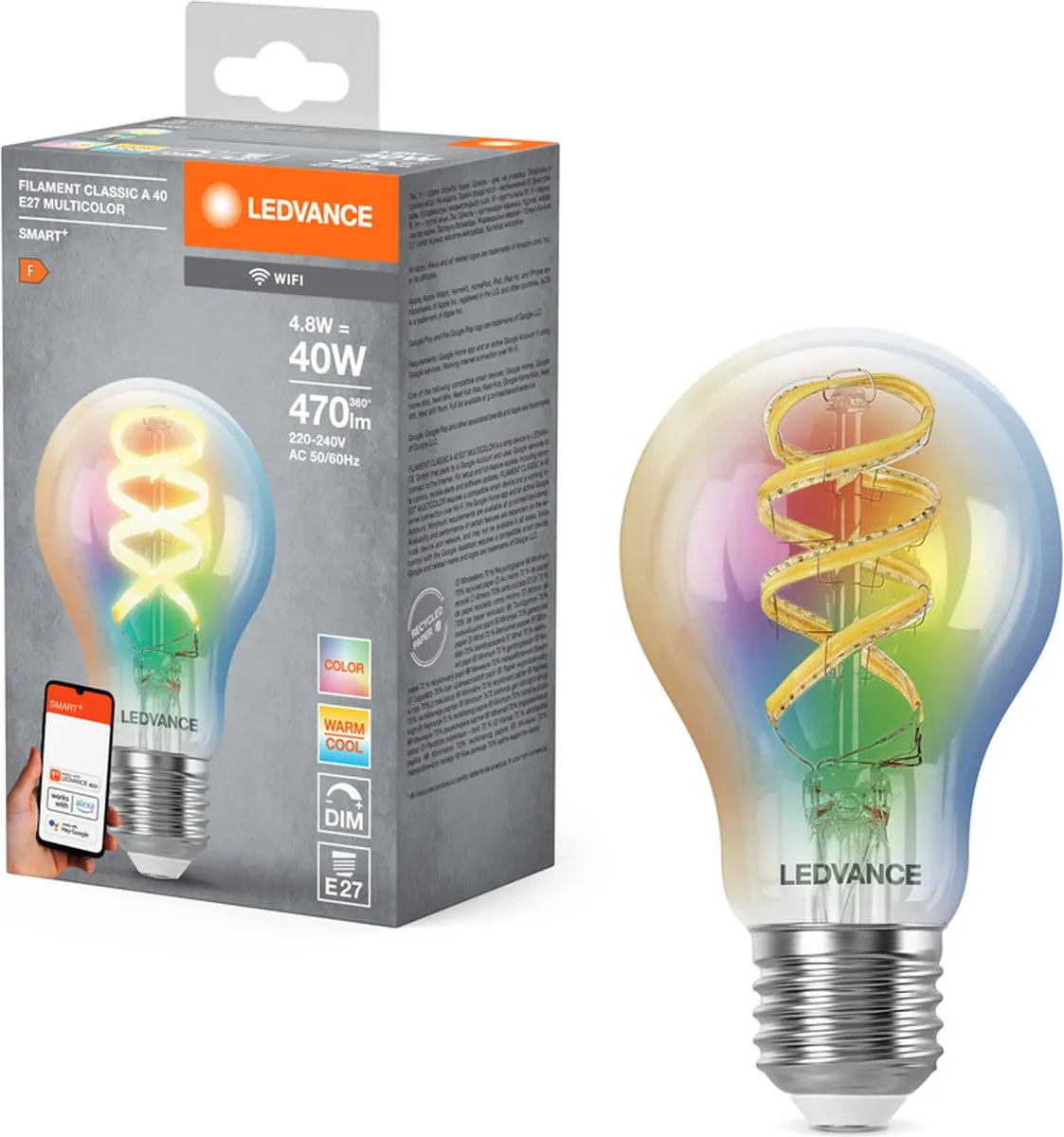 LEDVANCE SMART+ WIFI E27 RGBW 4.8W - 4 Stuks - afbeelding 3 van 6
