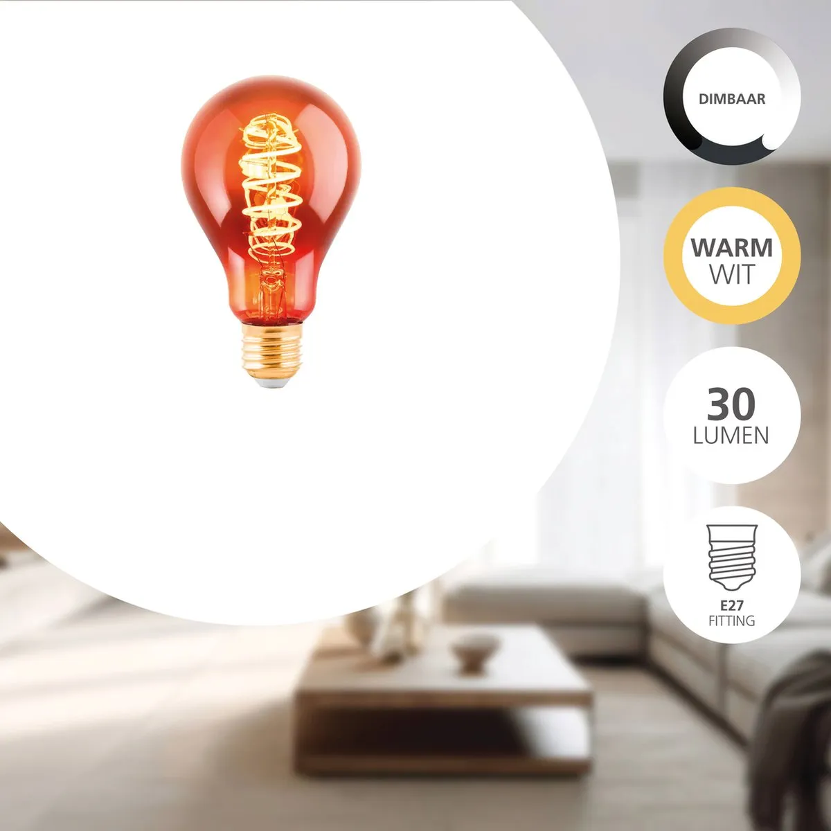 Eglo LED Lamp E27 Ø7,5cm - Goudkoper - 4W - 2000K - Dimbaar