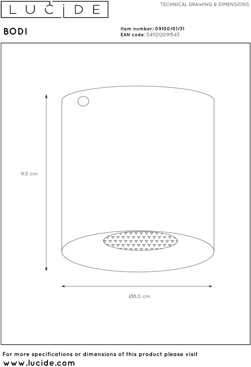 Lucide BODI Plafondspot Ø8cm - 1xGU10 - Wit