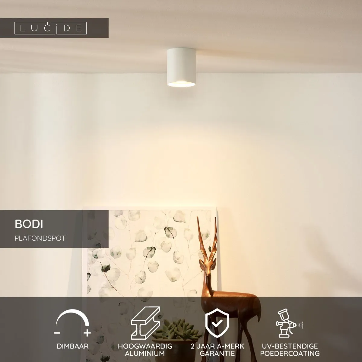 Lucide BODI Plafondspot Ø8cm - 1xGU10 - Wit
