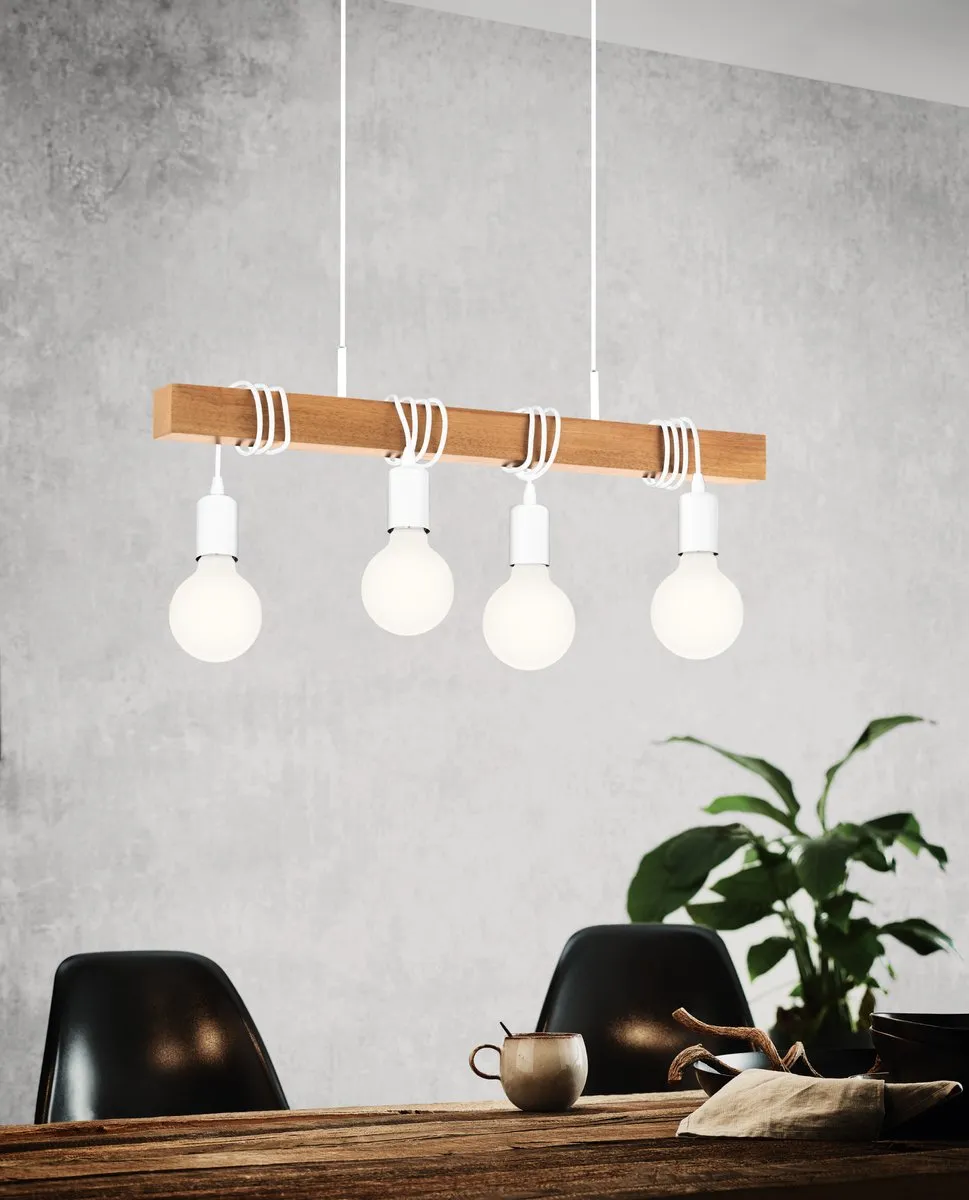 Eglo Townshend Hanglamp E27 - 4 Lichtpunten - 70cm - Wit/Bruin