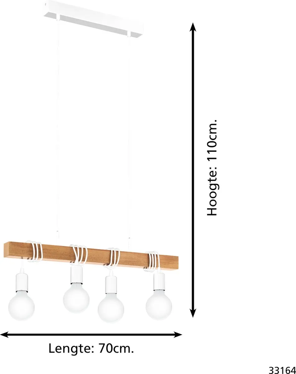Eglo Townshend Hanglamp E27 - 4 Lichtpunten - 70cm - Wit/Bruin - afbeelding 6 van 6