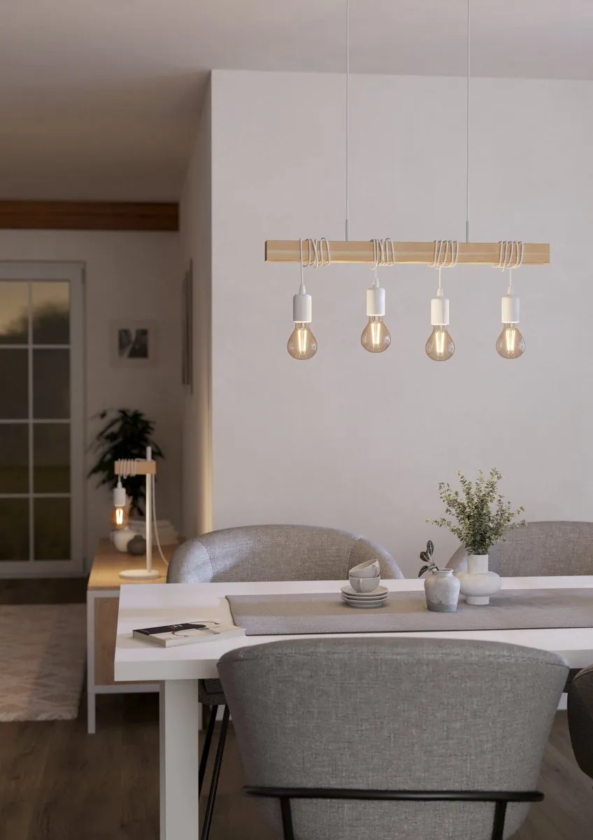 Eglo Townshend Hanglamp E27 - 4 Lichtpunten - 70cm - Wit/Bruin