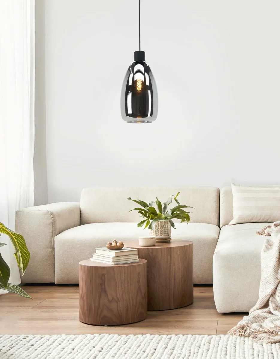 Eglo Chelvey Hanglamp E27 - Ø20cm - Zwart Rookglas