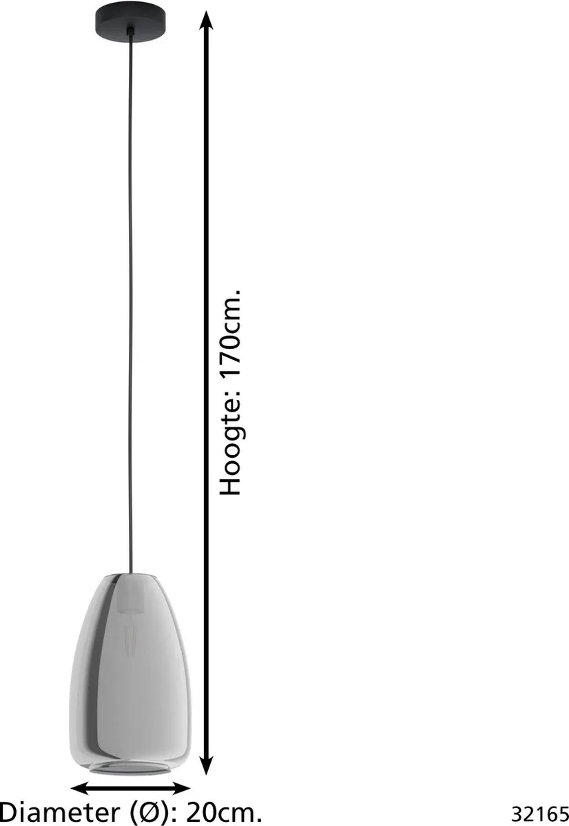 Eglo Chelvey Hanglamp E27 - Ø20cm - Zwart Rookglas - afbeelding 6 van 6