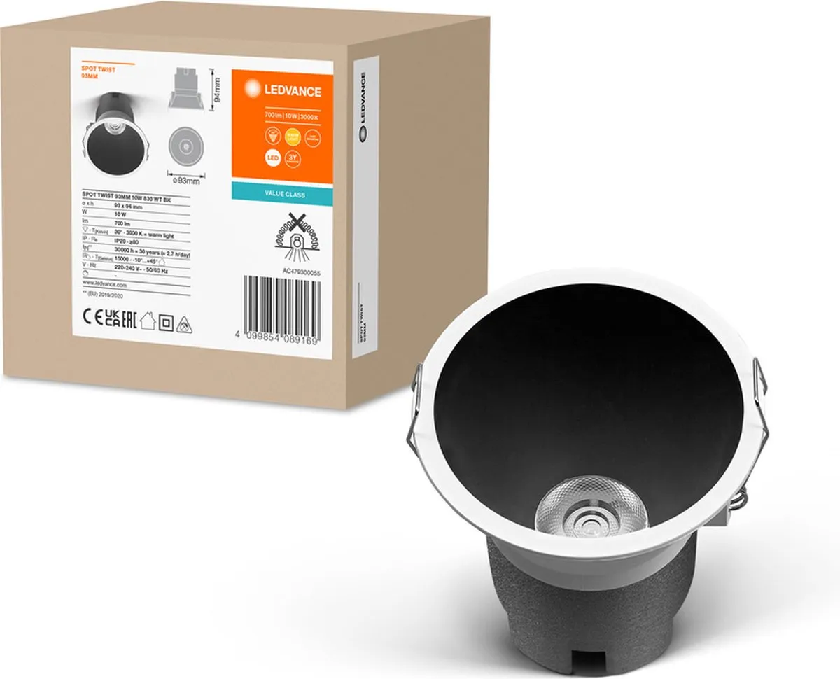 LEDVANCE Spot Twist 93 Inbouwspot 10W 800lm - Wit/Zwart