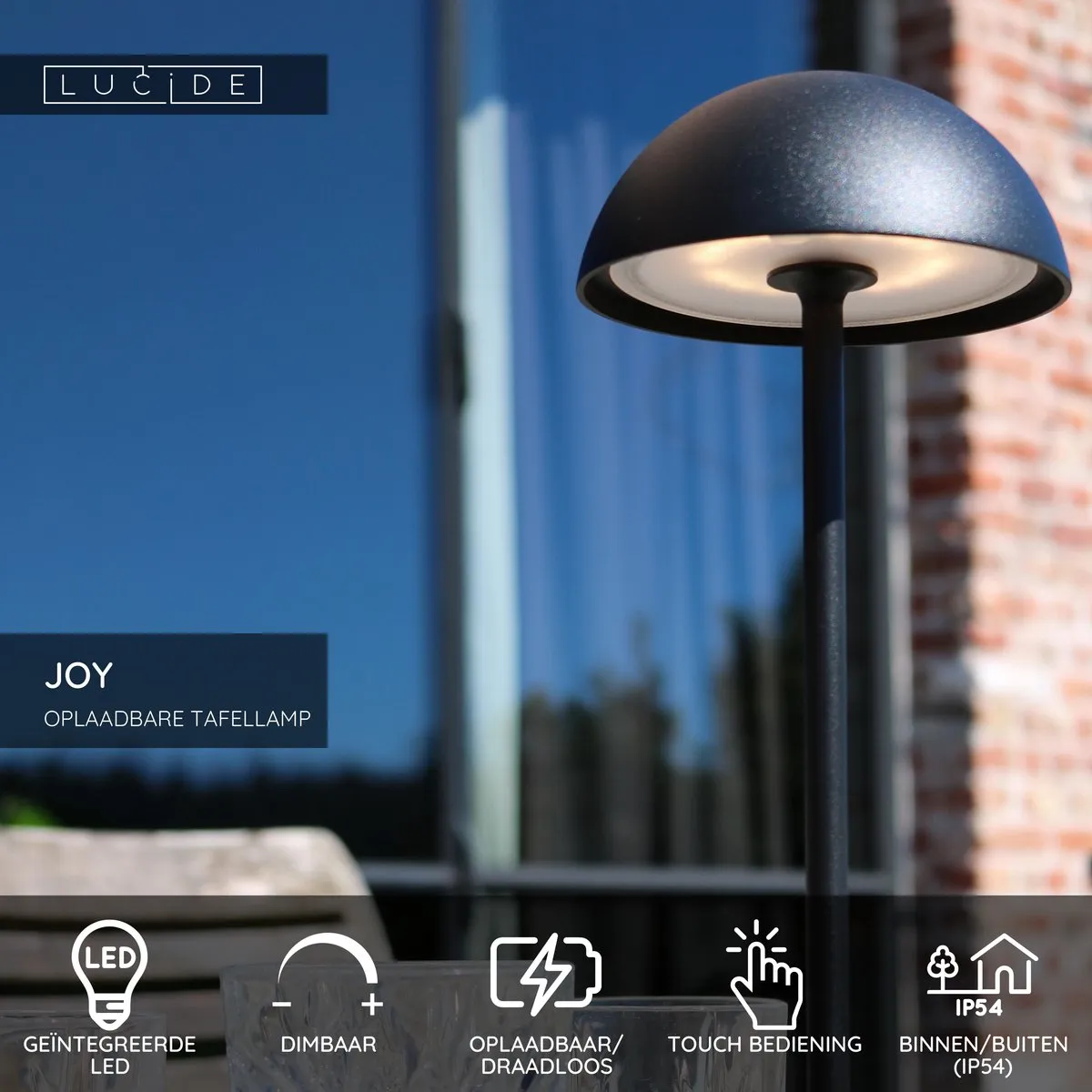 Lucide Joy Oplaadbare Tafellamp 1x1,5W 3000K - Zwart
