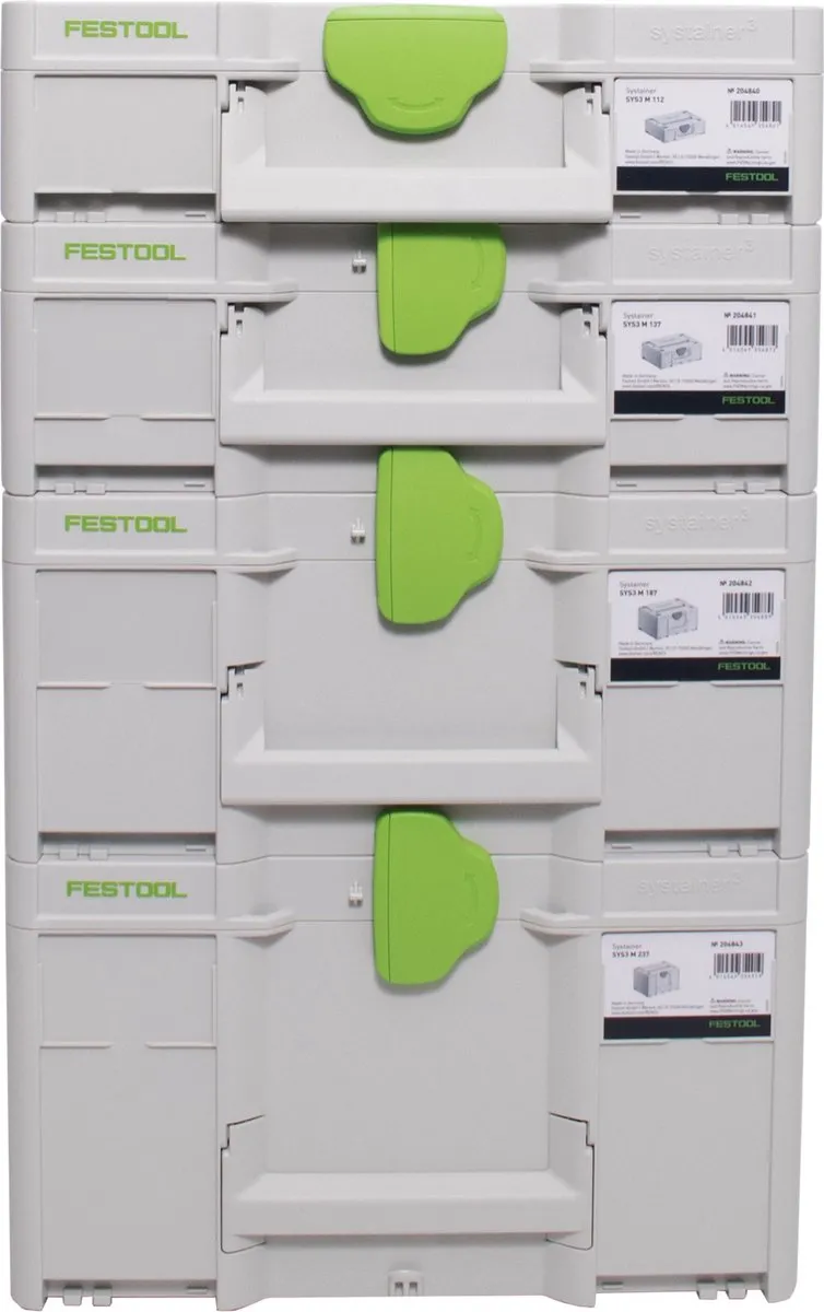 Festool Systainer SYS3 M Set - 4 Stuks Grijs/ Groen - afbeelding 4 van 4