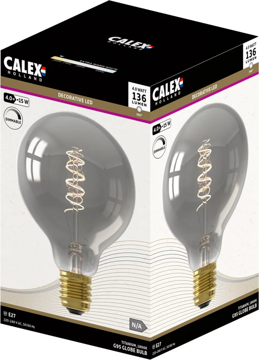 Calex Filament LED Lamp E27 Rookglas 4W - Dimbaar - afbeelding 6 van 6