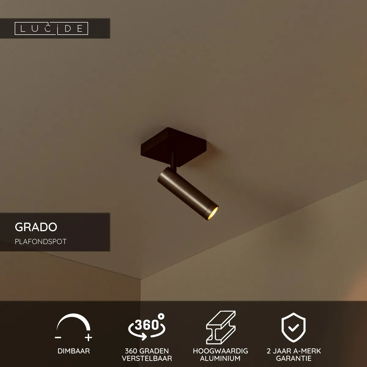 Lucide GRADO Plafondspot GU10 - 10cm - Grijs ijzer