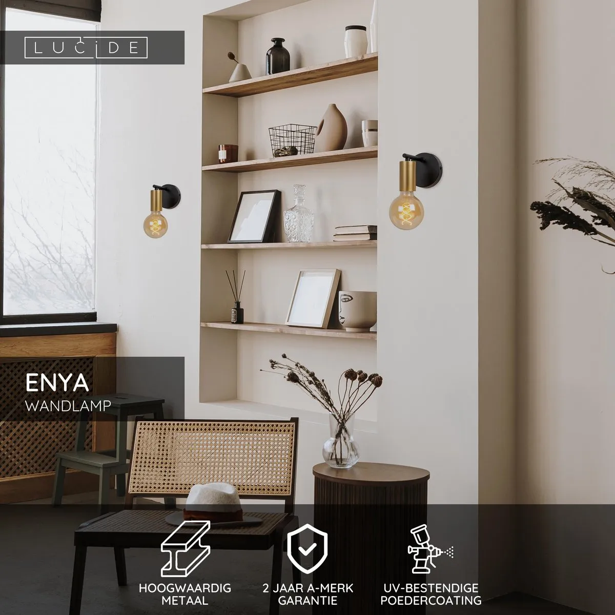 Lucide Enya Wandlamp E27 - 10cm - Zwart