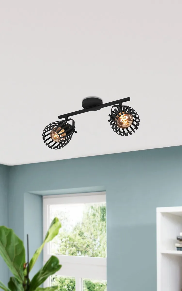 Eglo Girona Spot E27 - 2 Lichtpunten 44cm - Zwart/Goud - afbeelding 6 van 6