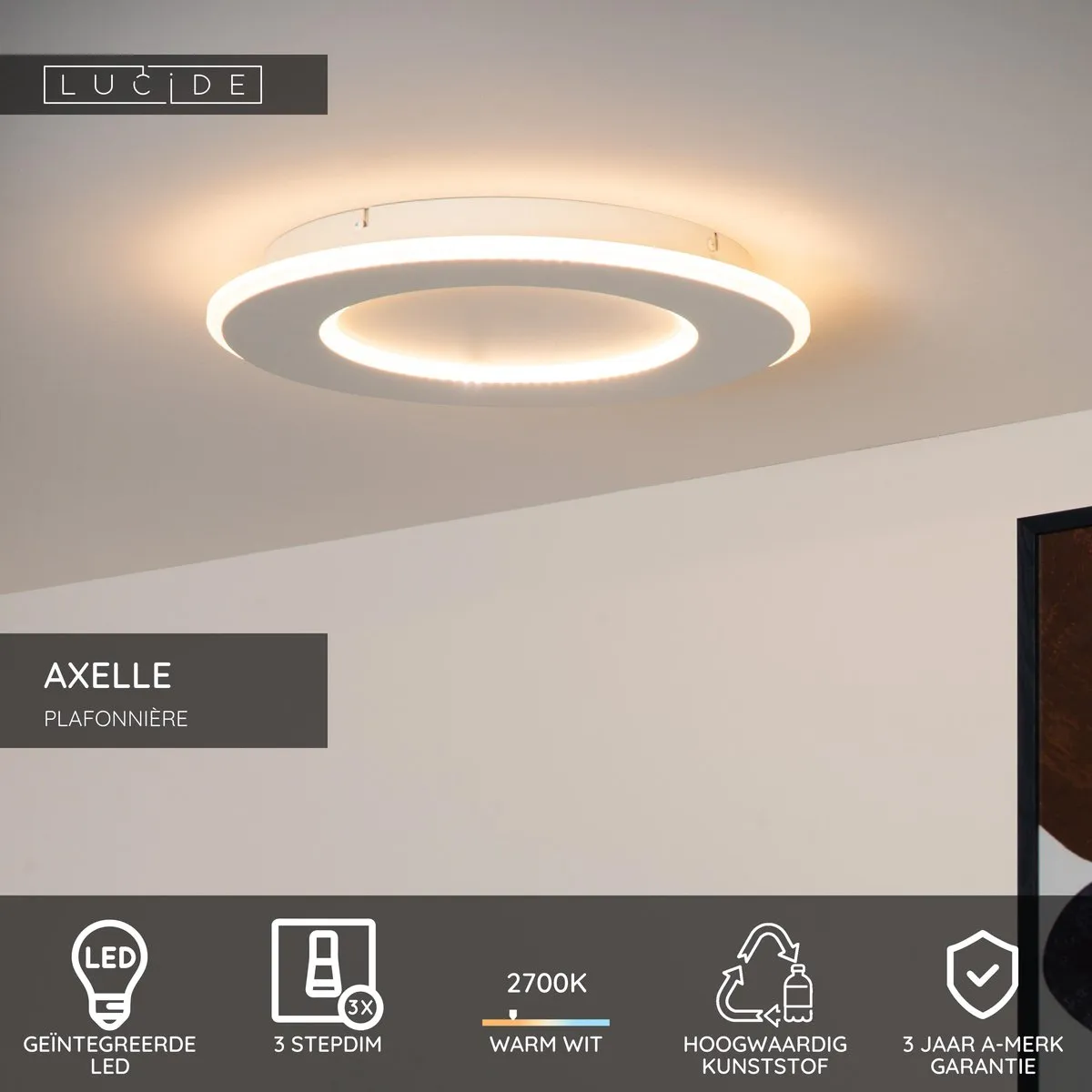 Lucide AXELLE Plafondlamp Ø39,6cm - 24W 2700K Wit