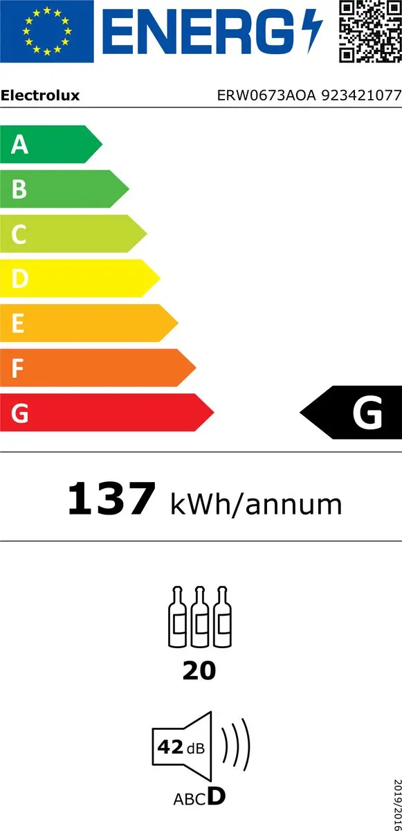 Electrolux ERW0673AOA Inbouw Wijnkoeler 20 Flessen - 58L - Zwart