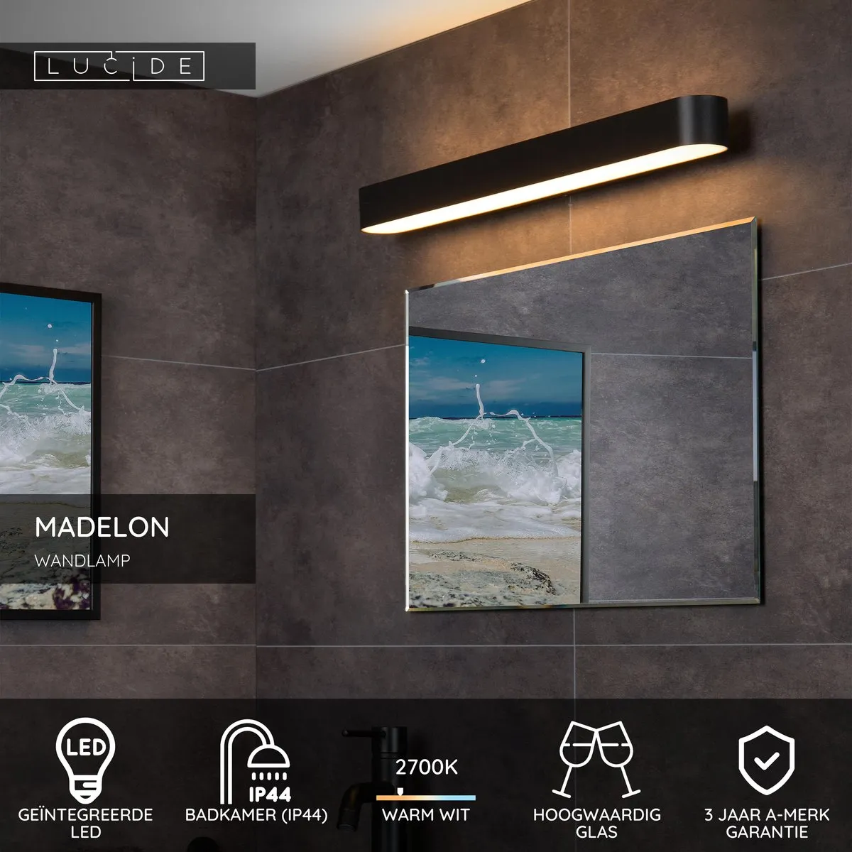 Lucide Madelon Wandlamp LED 9W IP44 - Zwart