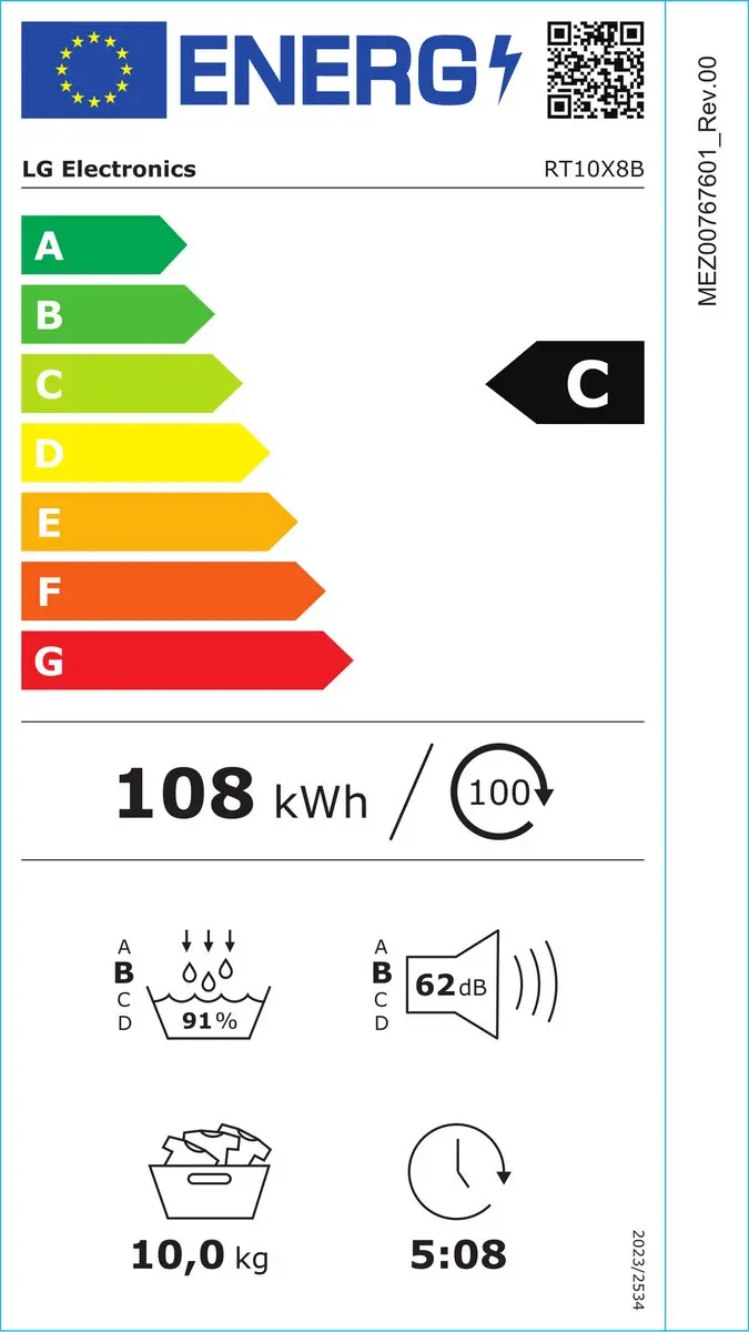 LG RT10X8B Warmtepompdroger 10kg - Zwart