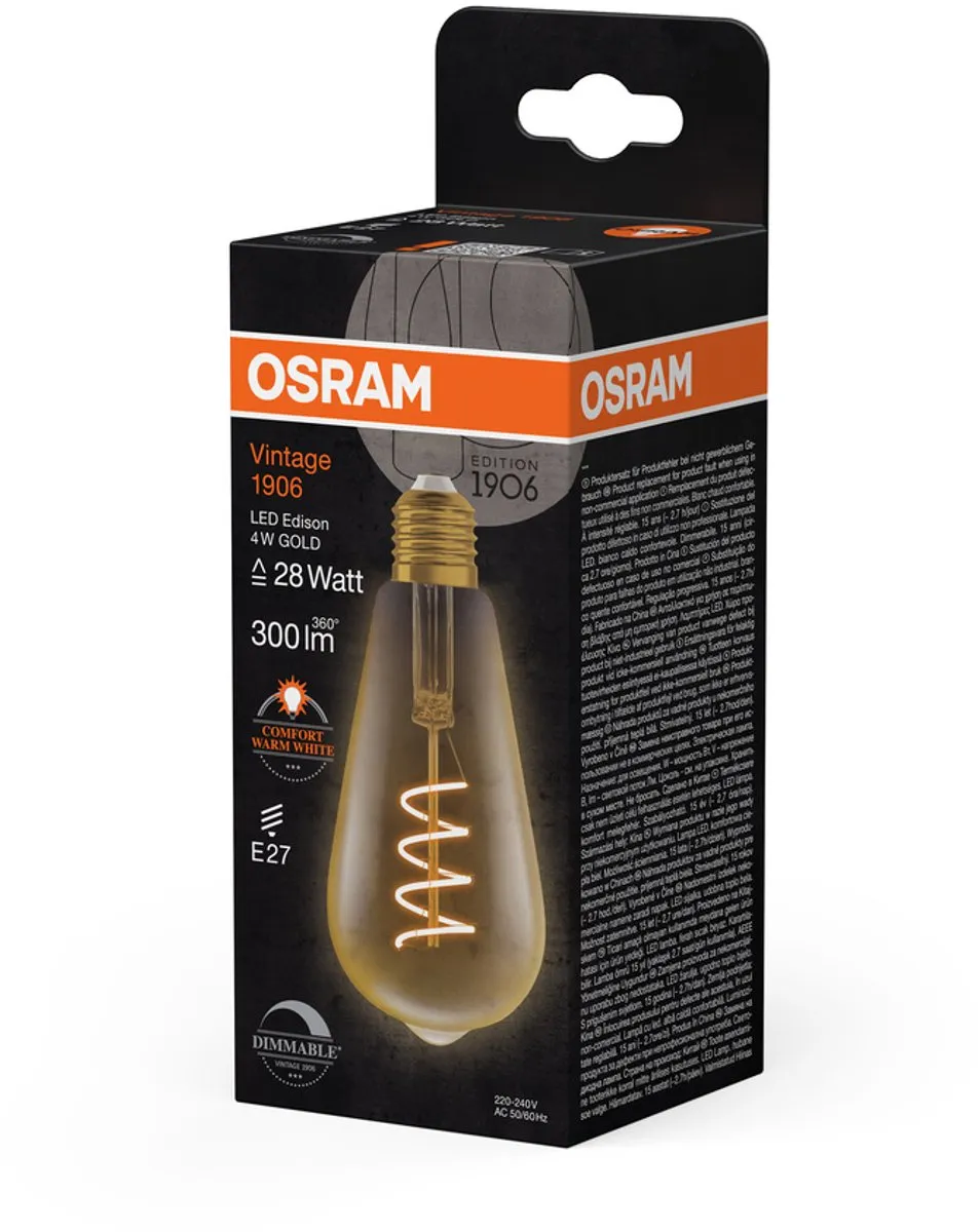 LEDVANCE Vintage 1906 LED E27 Peer Goud 4W - 300lm