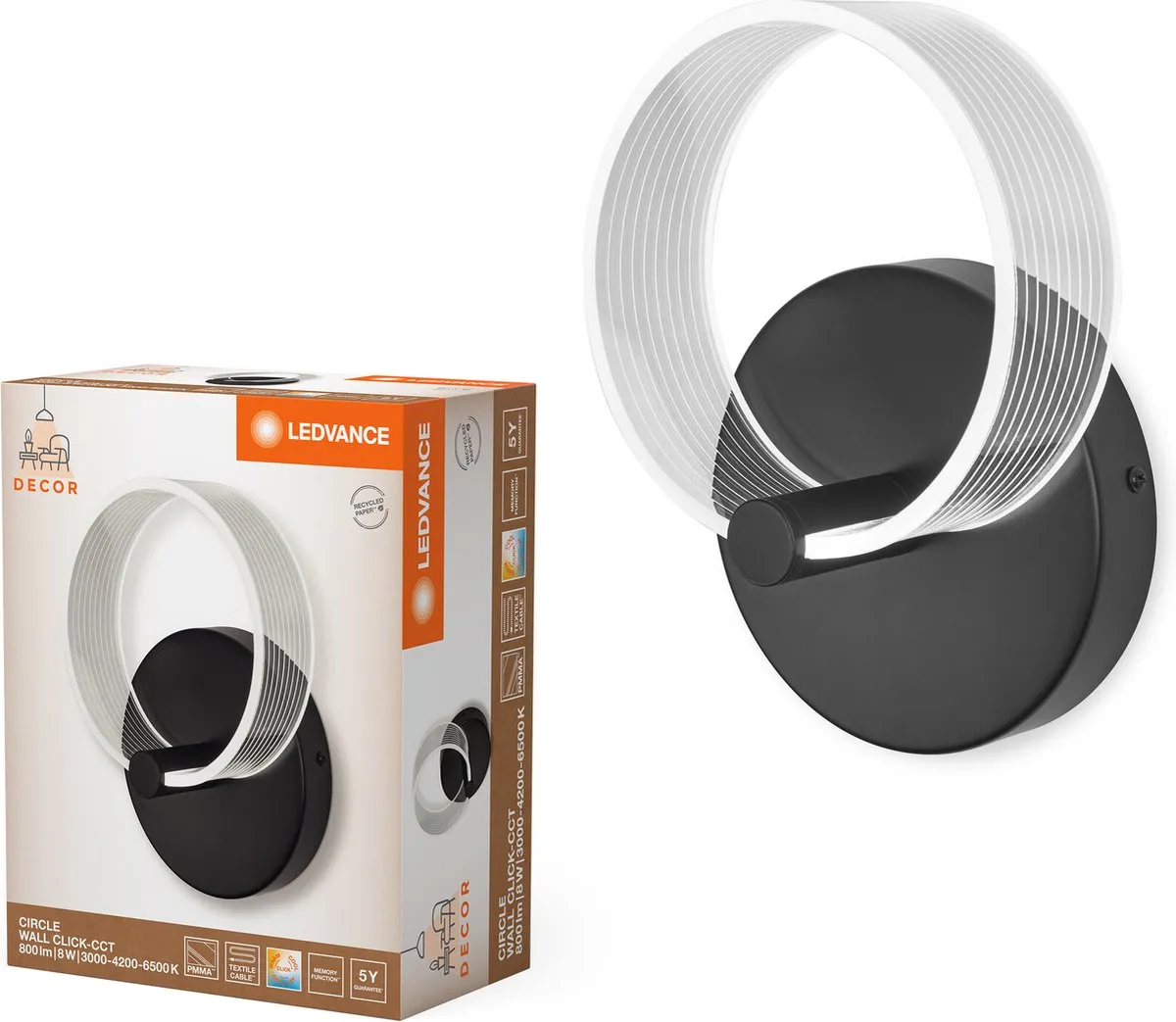 LEDVANCE DECOR Circle Wandlamp 8W Click CCT - Zwart