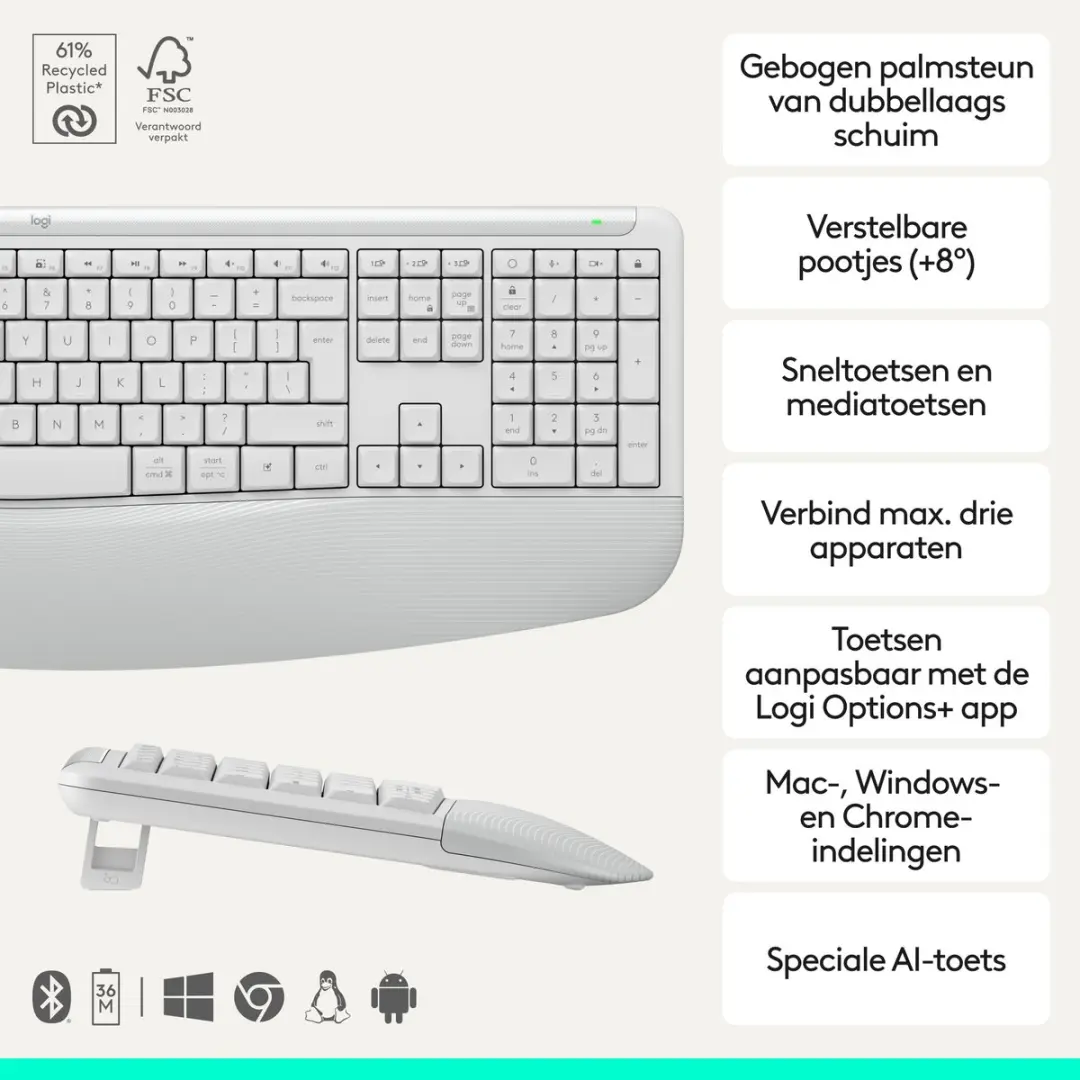 Logitech Signature Comfort Plus MK880 Draadloos Toetsenbord & Muis - Wit