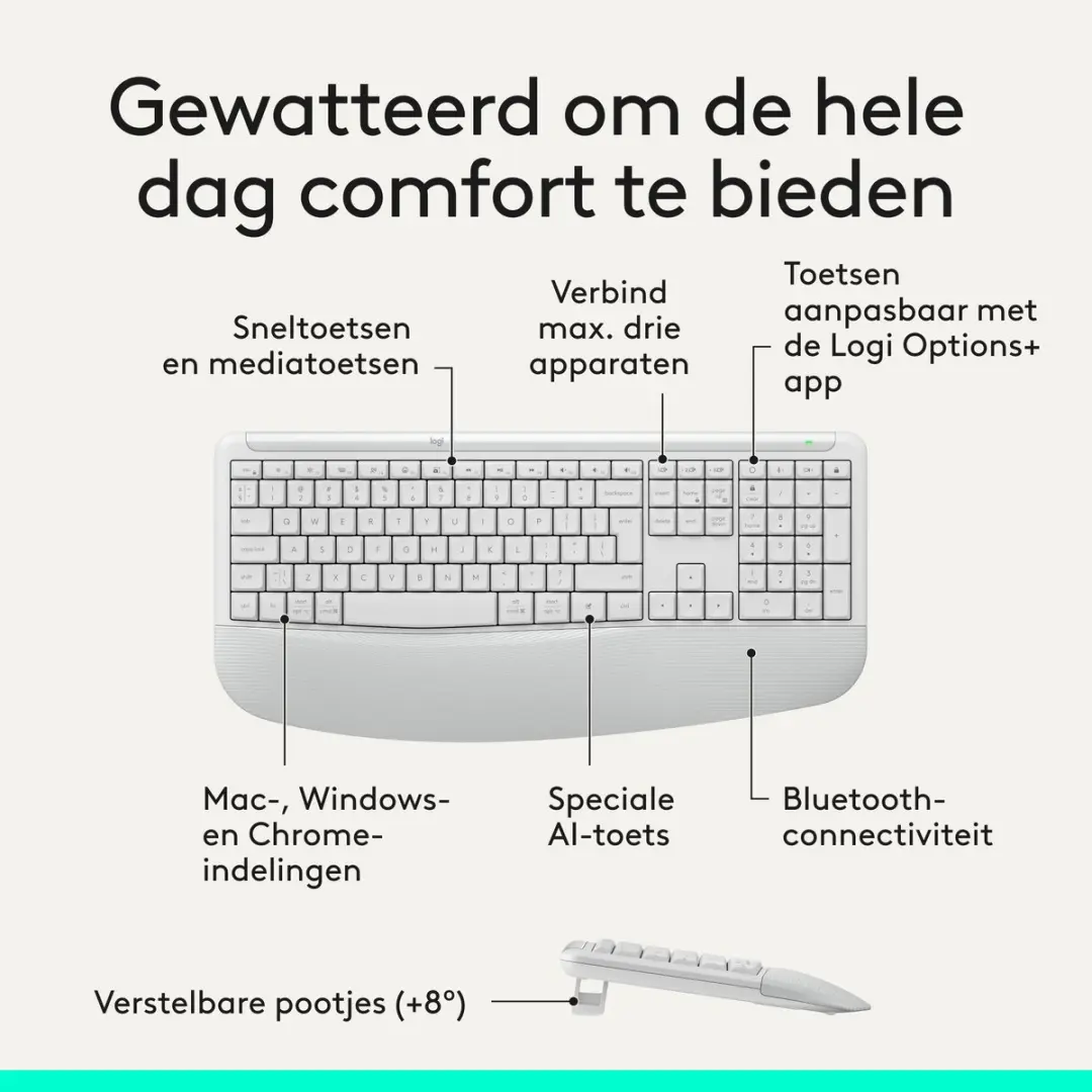 Logitech Signature Comfort Plus MK880 Draadloos Toetsenbord & Muis - Wit - afbeelding 6 van 6